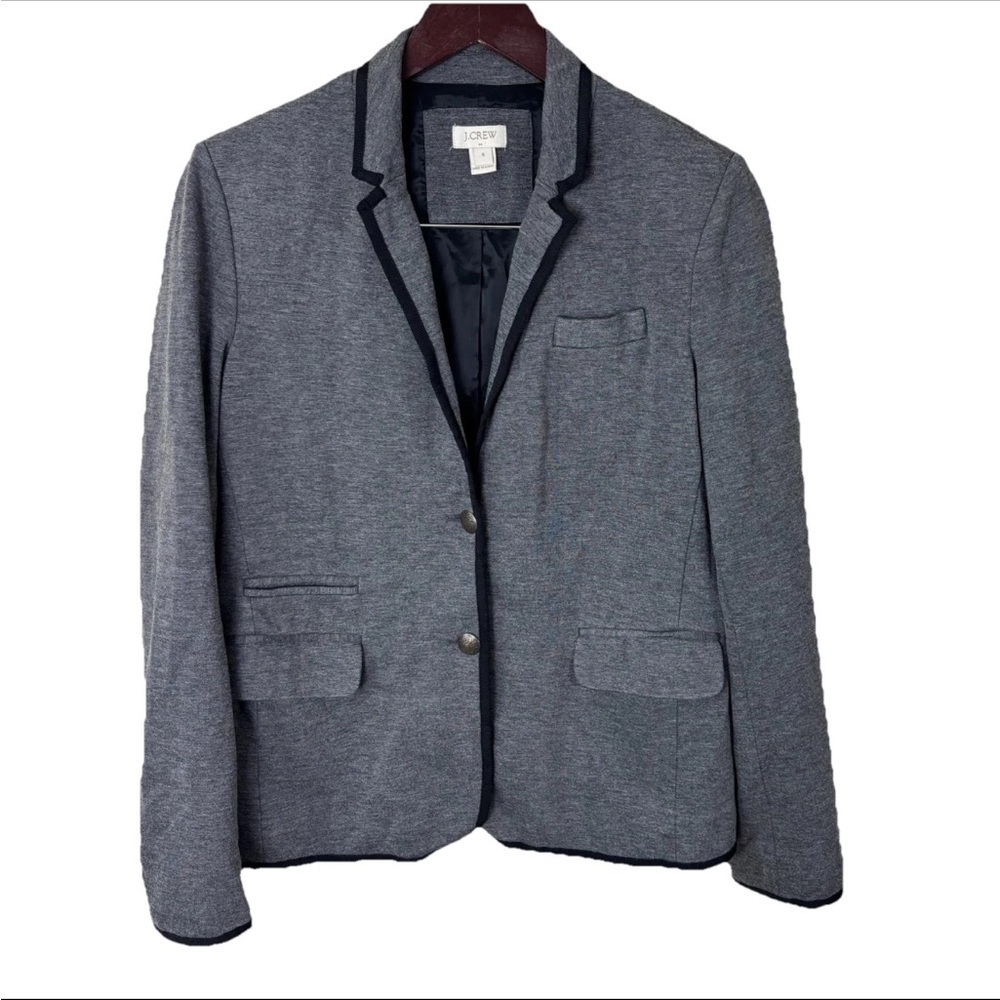 J. Crew Factory Tipped Knit Stretch Two Button Gray Blazer Jacket Womens Size 8